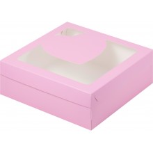 Коробка для зефира 20х20х7 c сердечком розовая